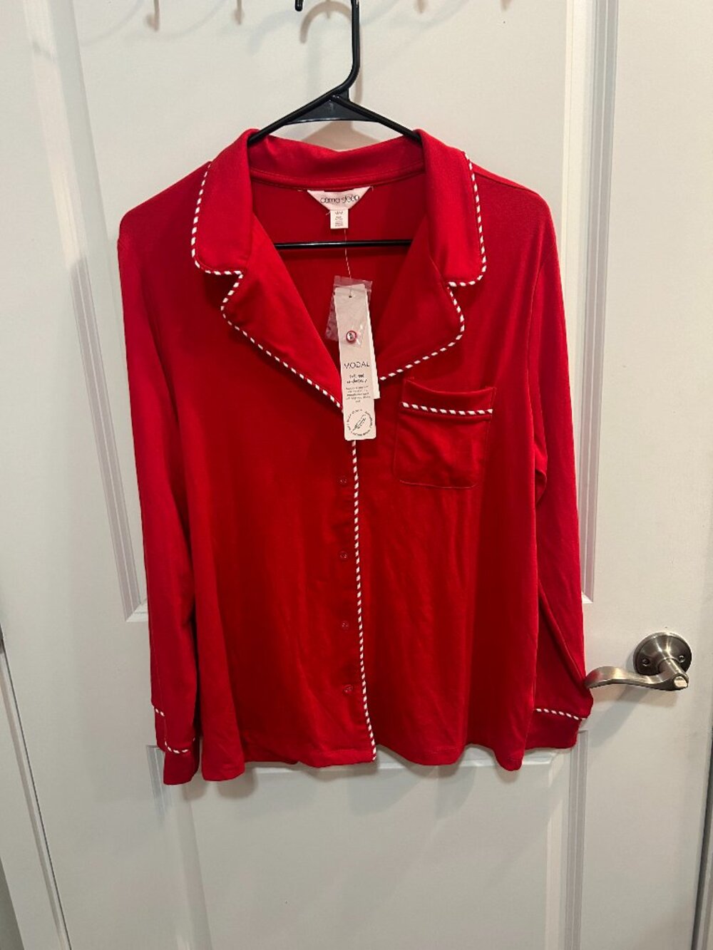 Como Sleep Pajamas Set Button Front Red White Soft Cozy Size M Loungewear NWT